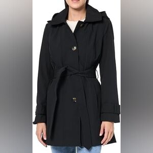 London Fog Elegant Black Women's Trench Coat Sz Large NWOT
